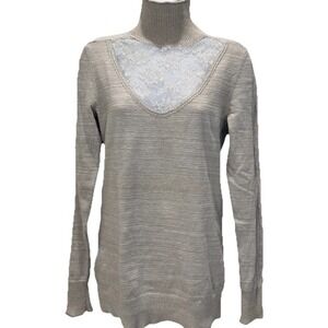Free People‎ Silver Metallic Lace Turtleneck Sweater Womens L Silver Long Sleeve